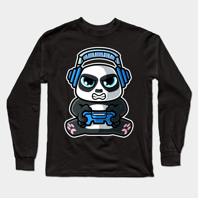 Video Games Nerd Giant Panda Bear Gaming - Gamer Gift graphic Long Sleeve T-Shirt by theodoros20